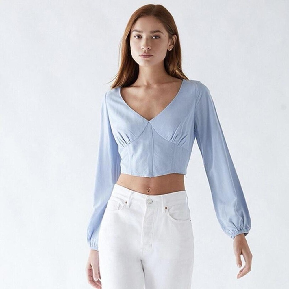 Kendall & Kylie Long Sleeve Corset Woven Top